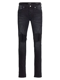 P002 Blowout Knees Distressed Slim-Straight Jeans