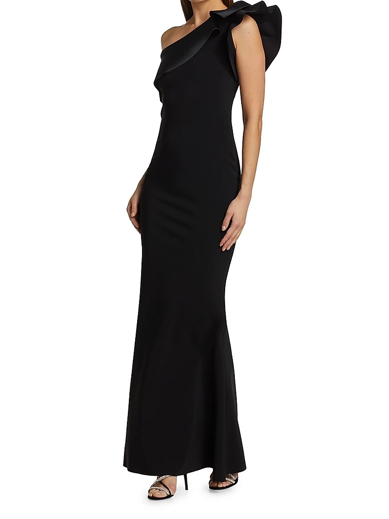 Kika Ra Ruffled One-Shoulder Trumpet Gown