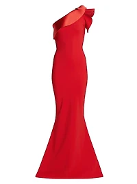 Kika Ra Ruffled One-Shoulder Trumpet Gown