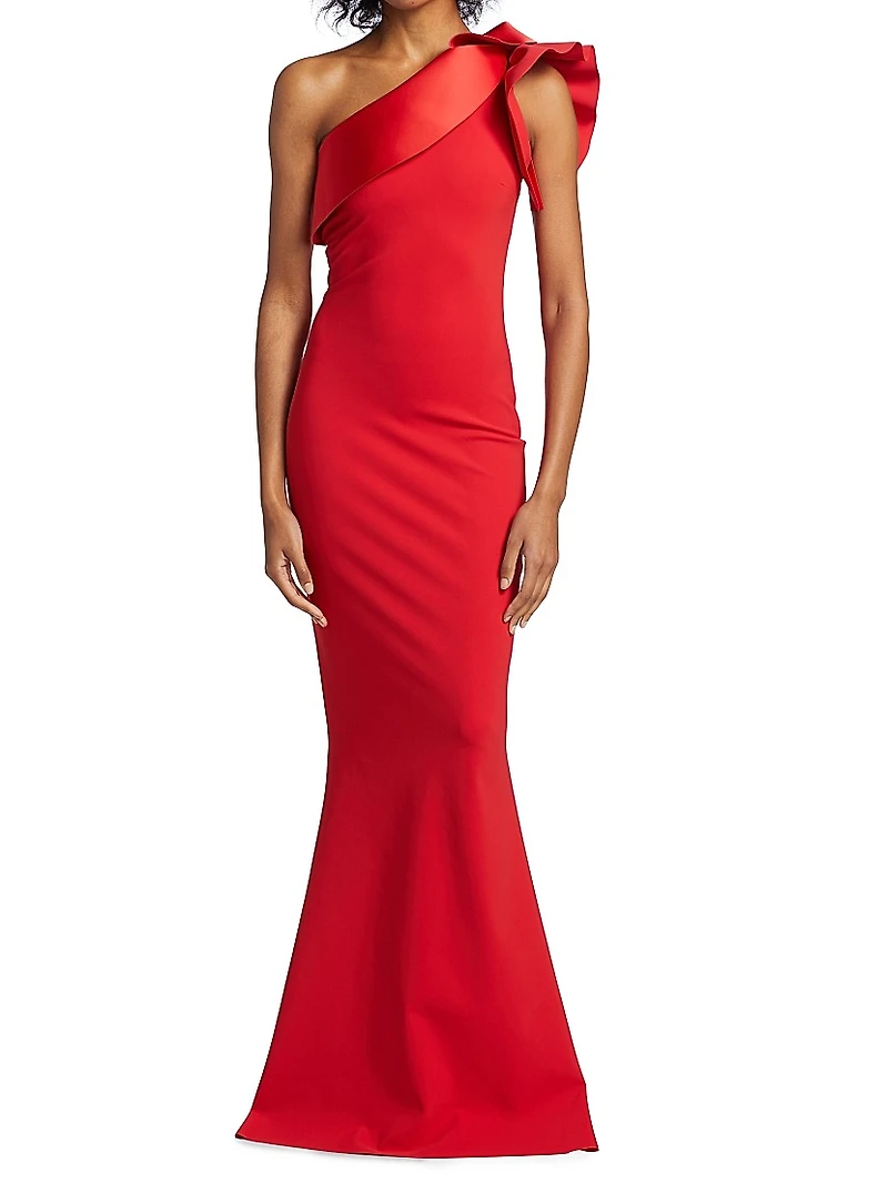 Kika Ra Ruffled One-Shoulder Trumpet Gown