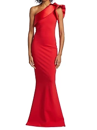 Kika Ra Ruffled One-Shoulder Trumpet Gown