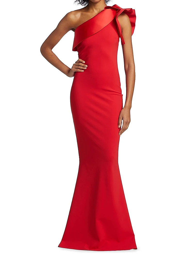 Kika Ra Ruffled One-Shoulder Trumpet Gown
