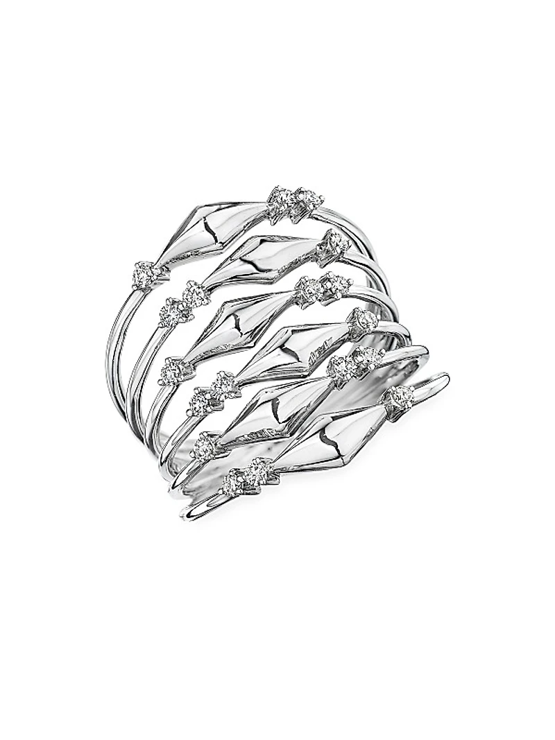 Luminus 18K White Gold & Diamond Bar Ring