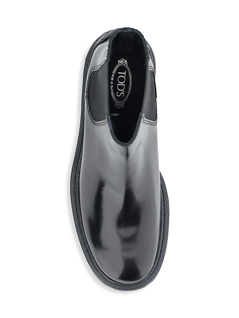 Patent Leather Lug-Sole Chelsea Boots