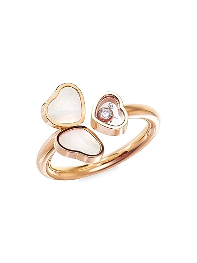 Happy Hearts Wings 18K Rose Gold, Diamond & Mother-Of-Pearl Ring
