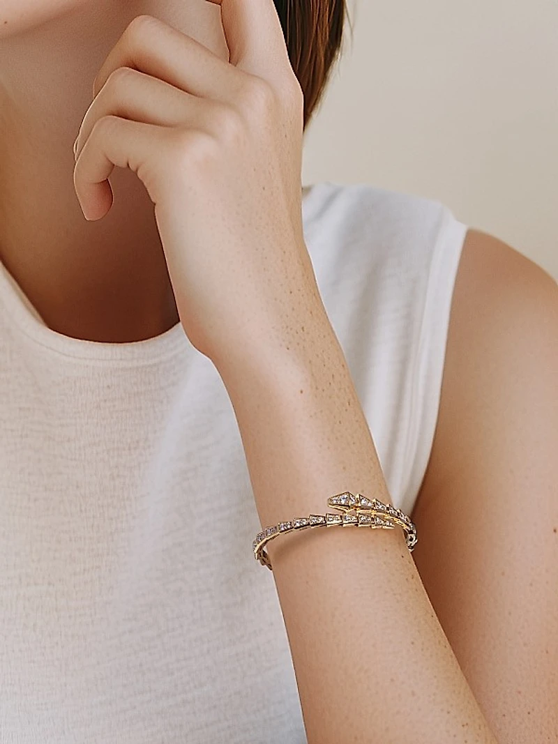 Serpenti Viper 18K Yellow Gold & Diamond Wrap Bangle Bracelet