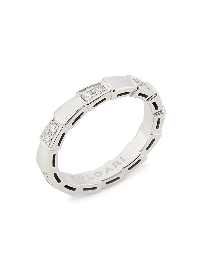 Serpenti Viper 18K White Gold & Pavè Diamond Ring