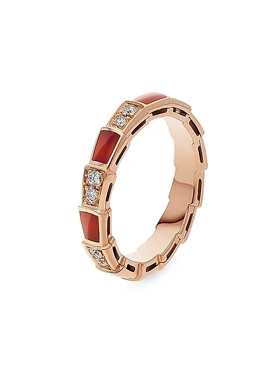 Serpenti Viper 18K Rose Gold, Diamond & Carnelian Ring
