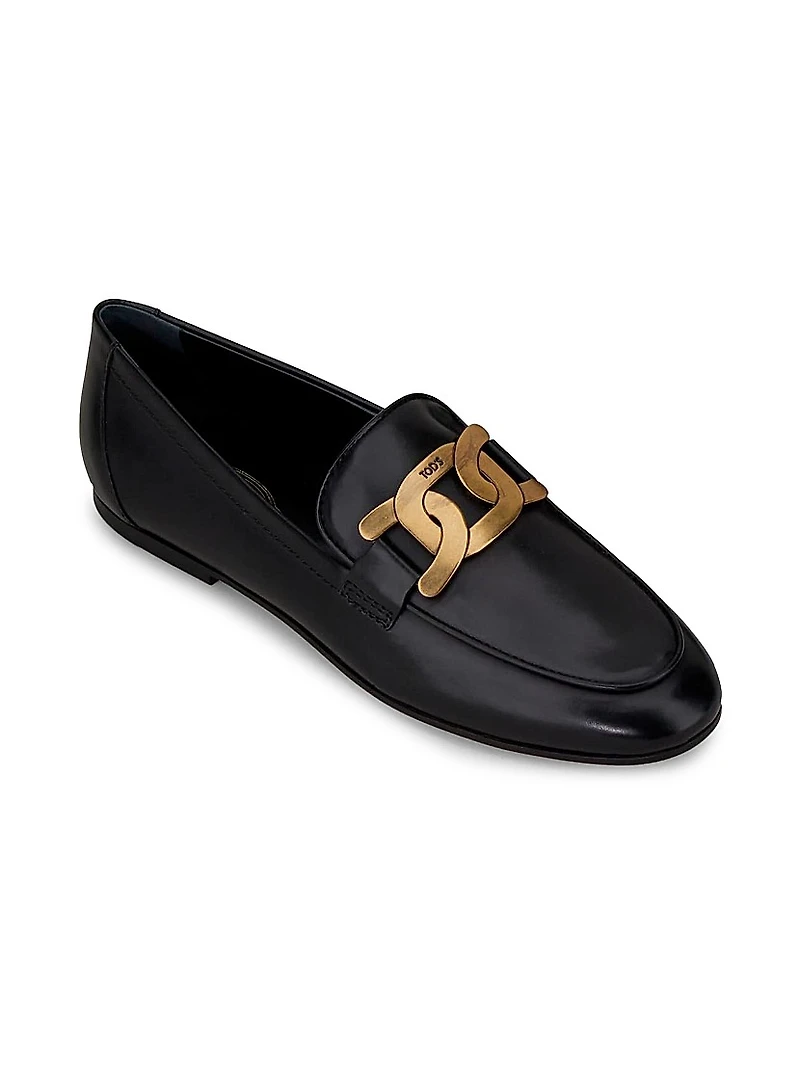 Kate Polished Goldtone Chain Leather Loafers