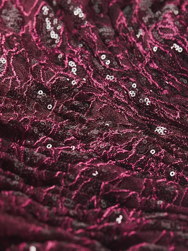 Illusion Damask Embroidered Sequin Column Gown