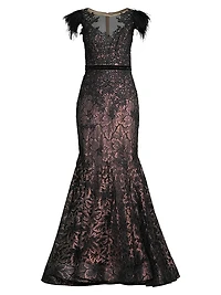 Velvet Floral Applique Mermaid Gown