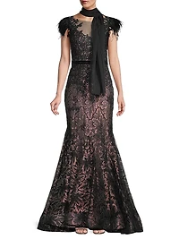 Velvet Floral Applique Mermaid Gown