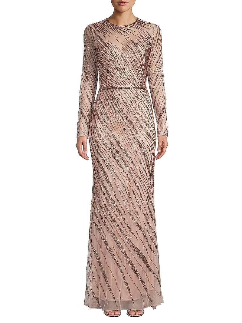 Sequin Long-Sleeve Gown