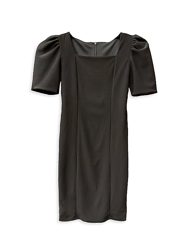 Girl's Puff-Sleeve Stretch Dress