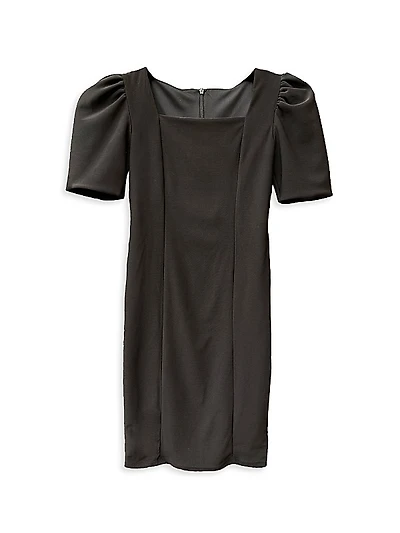 Girl's Puff-Sleeve Stretch Dress