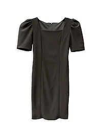 Girl's Puff-Sleeve Stretch Dress