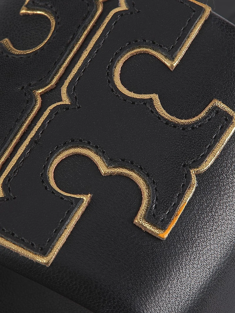Double-T Monogram Padded Leather Slide Sandals
