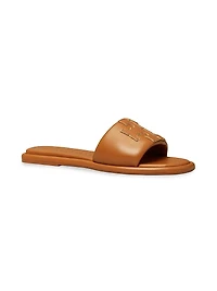 Double-T Monogram Padded Leather Slide Sandals