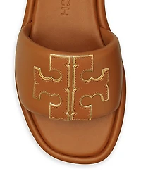 Double-T Monogram Padded Leather Slide Sandals
