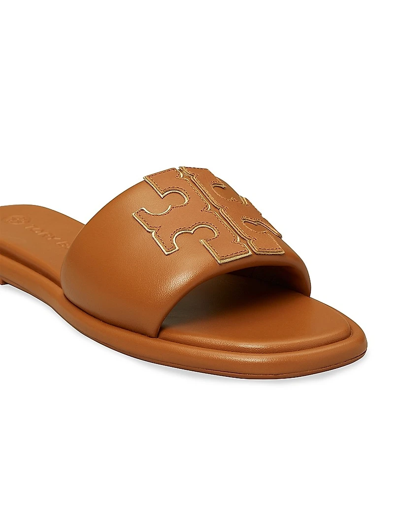 Double-T Monogram Padded Leather Slide Sandals