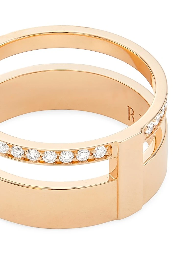 Berbere 18K Rose Gold, Red Lacquer & Diamond 2-Row Ring