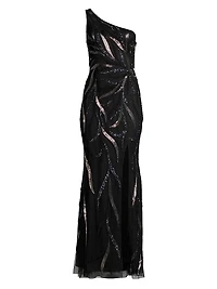 One-Shoulder Beaded Slit Gown
