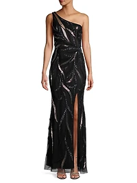 One-Shoulder Beaded Slit Gown