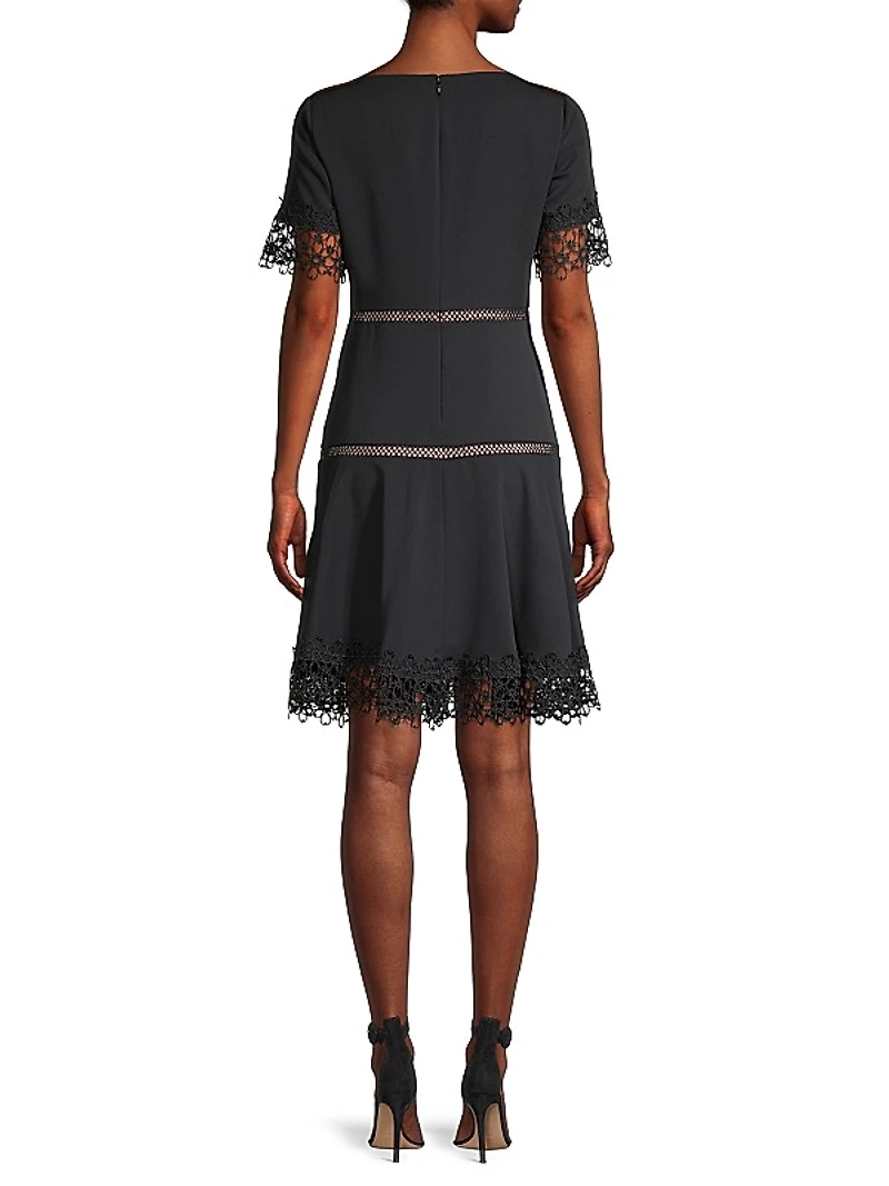 Lace-Trimmed Crepe Dress