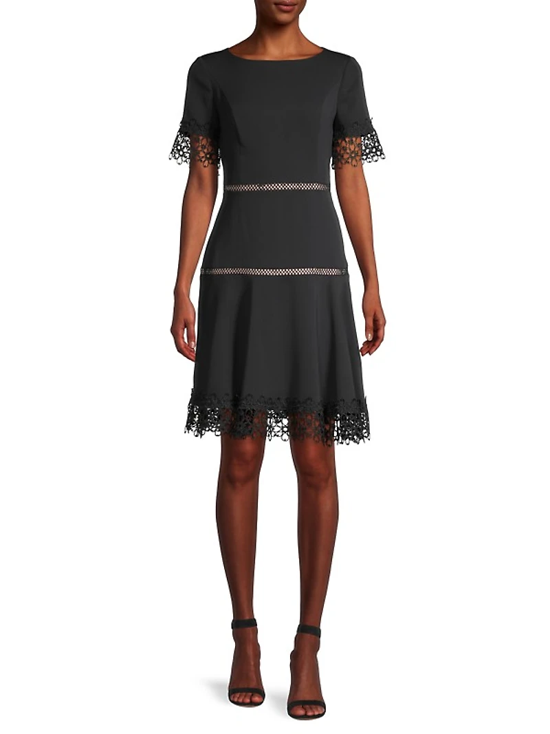 Lace-Trimmed Crepe Dress