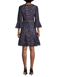 Floral Jacquard Lattice Trim Fit & Flare Midi-Dress