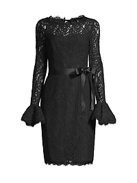 Lace Bell-Sleeve Sheath Dress