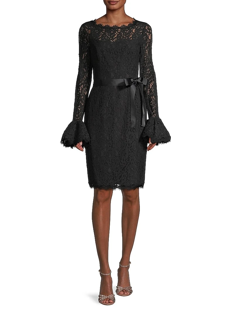 Lace Bell-Sleeve Sheath Dress