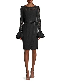 Lace Bell-Sleeve Sheath Dress