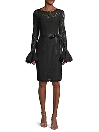 Lace Bell-Sleeve Sheath Dress