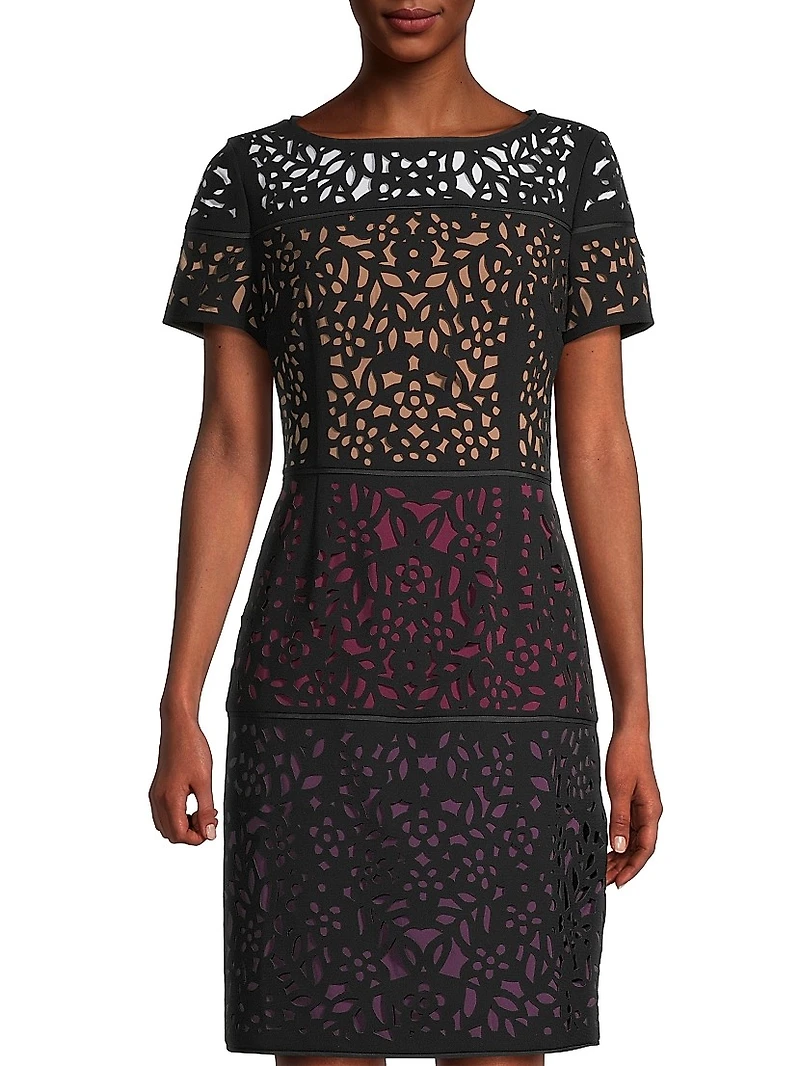Ombre Laser-Cut Lace Dress