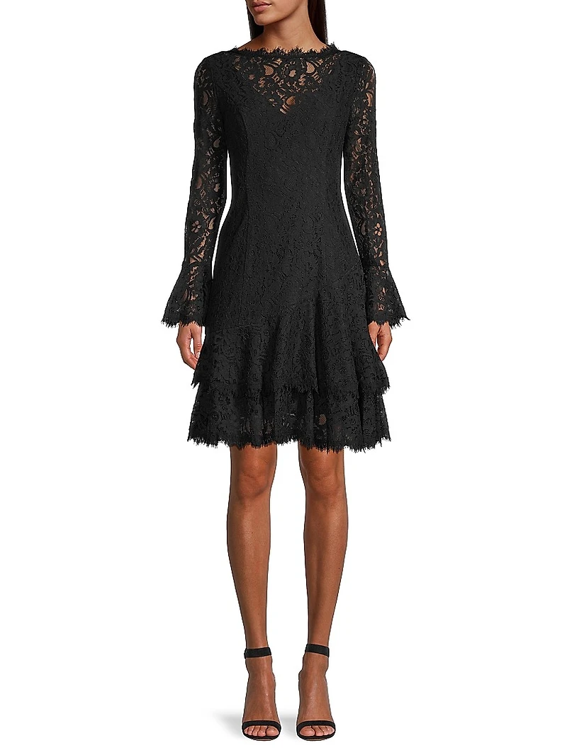 Tiered Flounce Lace Dress