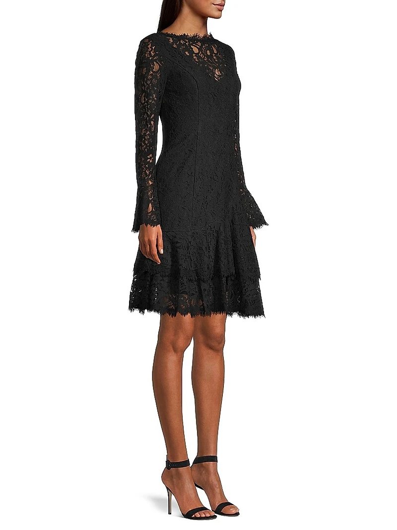 Tiered Flounce Lace Dress