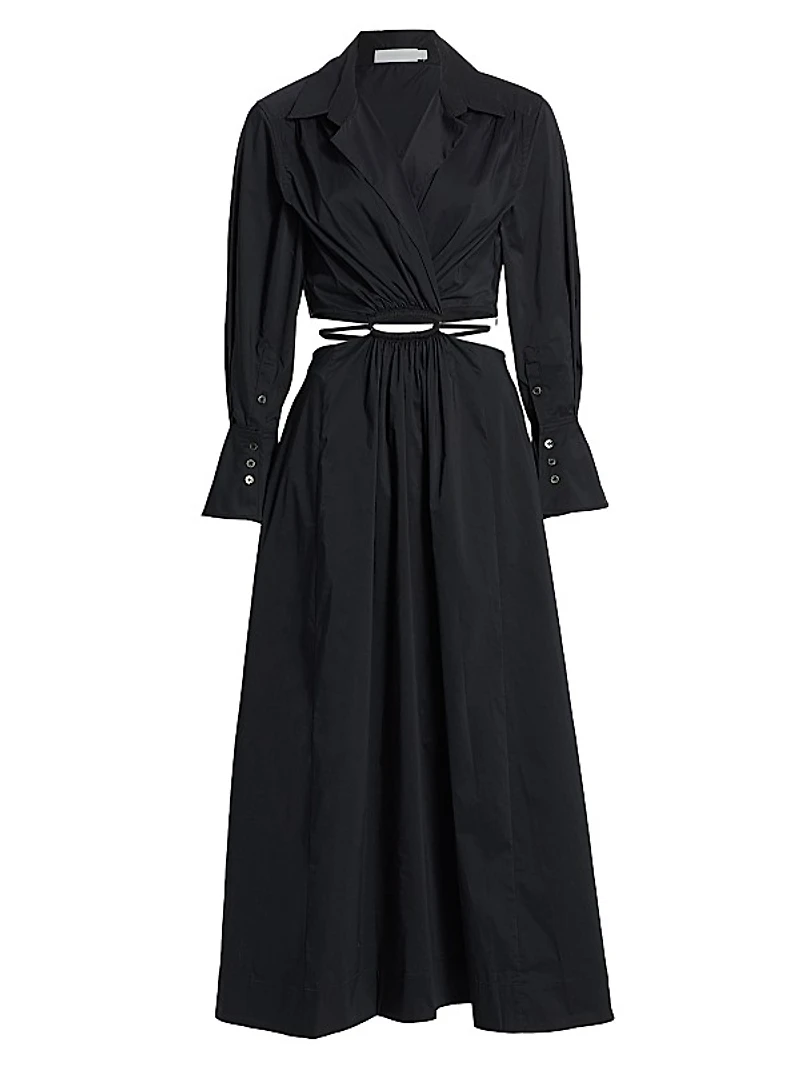 Alex Pleated Poplin Cut-Out Maxi Shirtdress