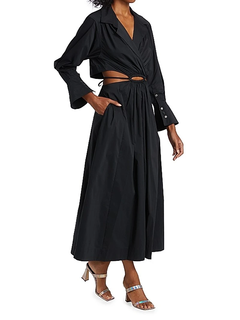 Alex Pleated Poplin Cut-Out Maxi Shirtdress