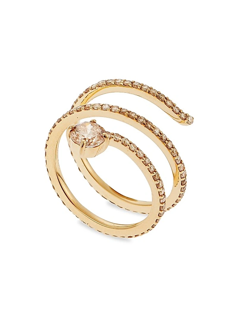 Grass 18K Yellow Gold & Light Brown Diamond Seed Spiral Ring