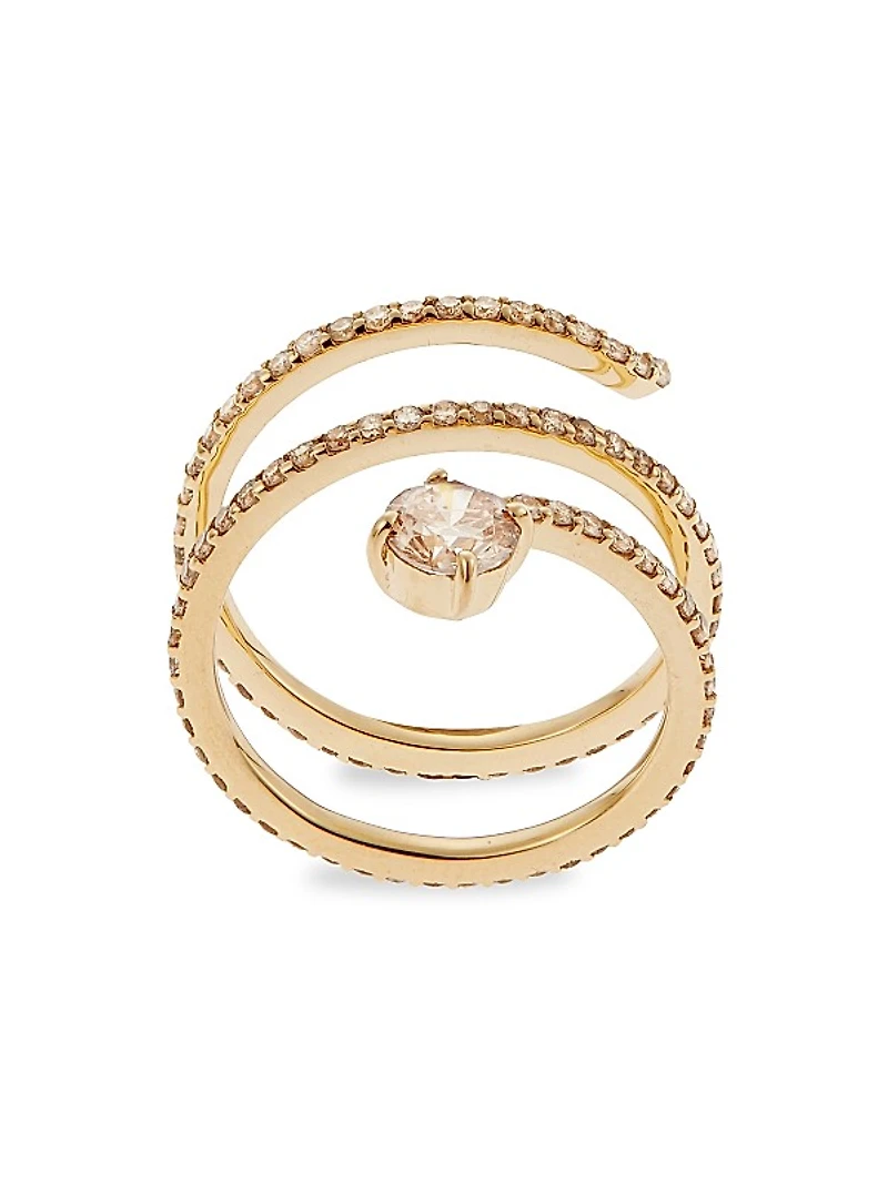 Grass 18K Yellow Gold & Light Brown Diamond Seed Spiral Ring