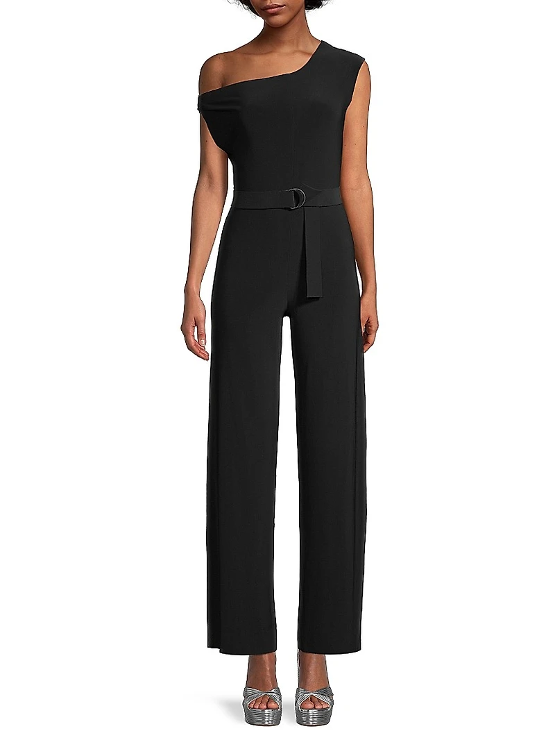 Asymmetric Drop-Shoulder Wide-Leg Jumpsuit