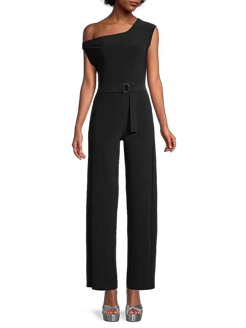 Asymmetric Drop-Shoulder Wide-Leg Jumpsuit