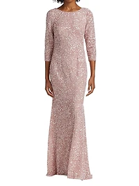 Three-Quarter Sleeve Sequin Sheath Gown