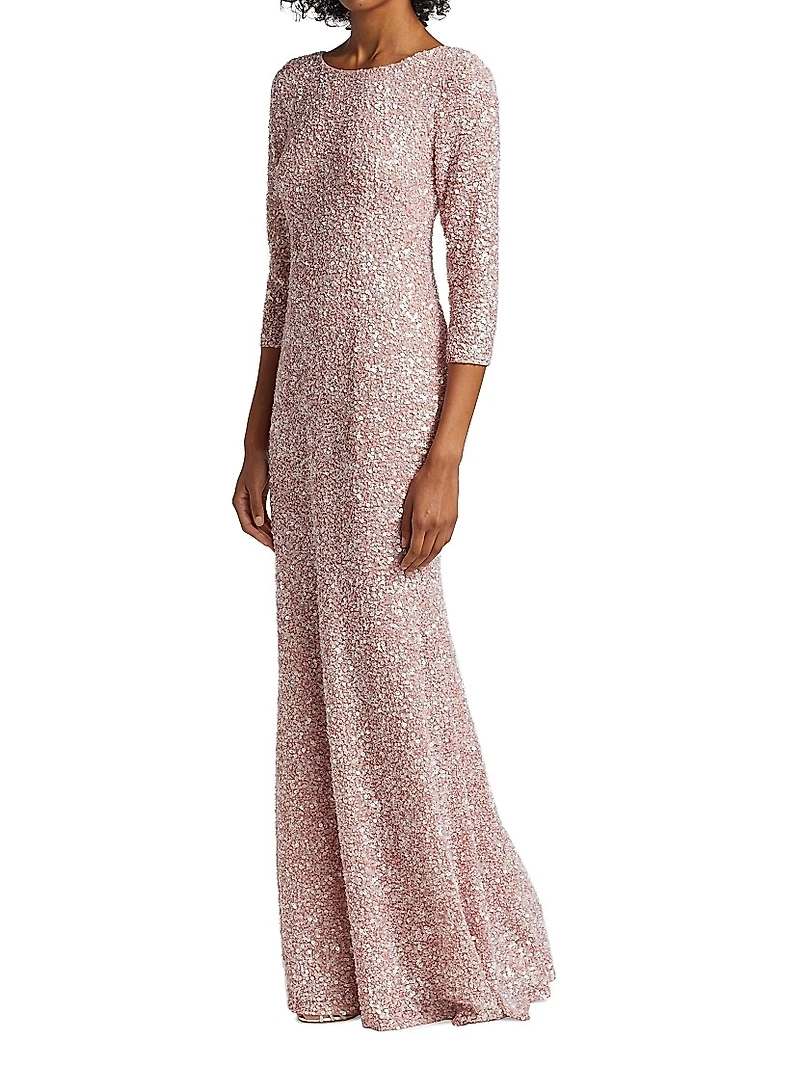 Three-Quarter Sleeve Sequin Sheath Gown