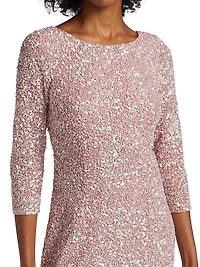 Three-Quarter Sleeve Sequin Sheath Gown