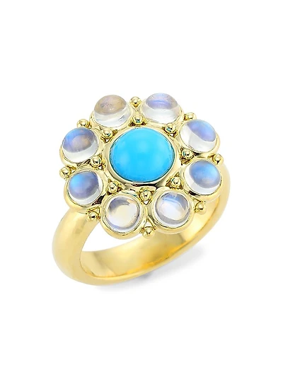 Stella 18K Yellow Gold, Turquoise & Blue Moonstone Ring