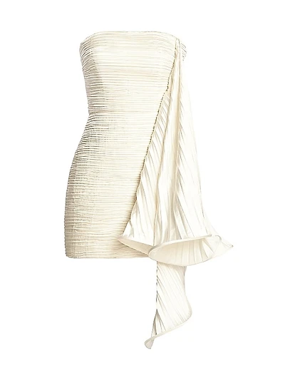 Pleated Ruffle Satin Strapless Mini Dress