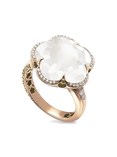 Bon Ton 18K Rose Gold, Milky Quartz & Diamond Ring