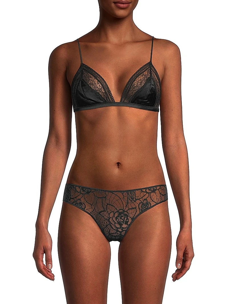 Lace-Trim Metallic Silk Bra